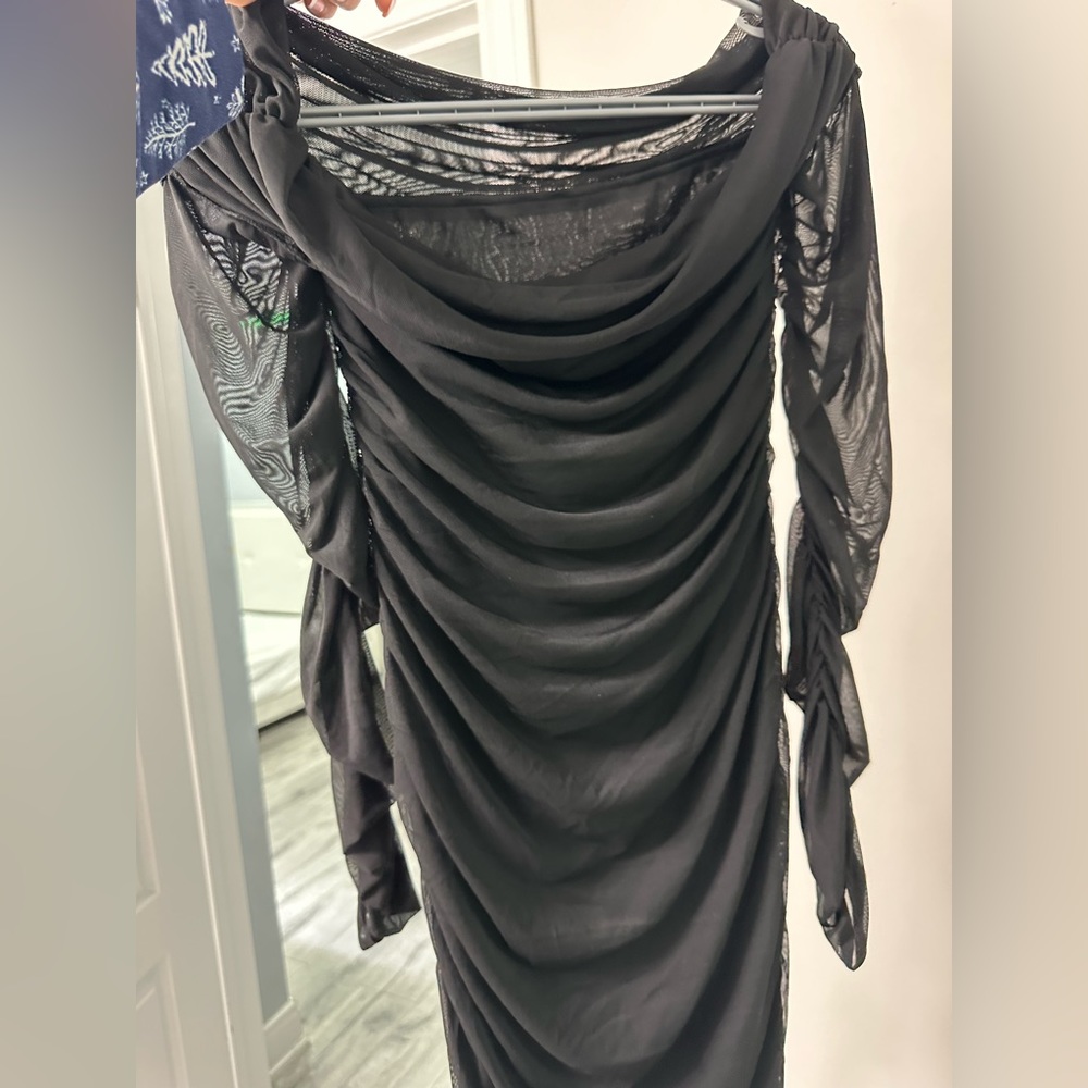 Off Shoulder Ruched Mesh Bodycon Dress - Picture 7 of 7